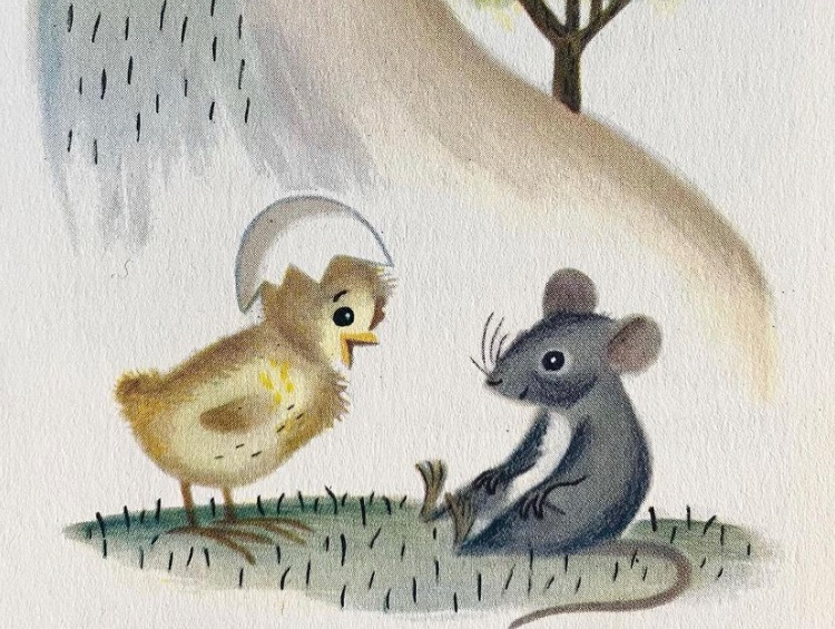 look at how the chick and the mouse care for each other